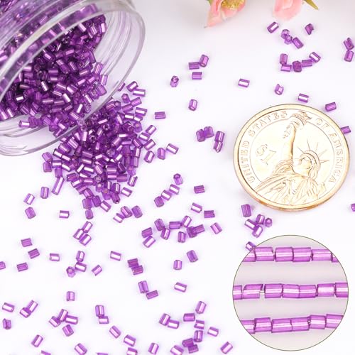 6000pcs Purple Bugle Beads Bulk, Embroidery Tube Short Beads for Jewelry Making, Bracelet,Necklaces Supplies,Craft DIY(3x2mm) - color: Deep Purple