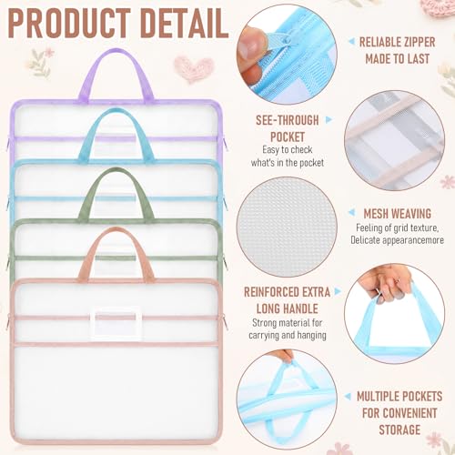 Klyyo Clyro 8 Pcs Sew Project Bag 12.5 x 17 '' Quilting Craft Organizer Storage with Handle Needlepoint Project Bag for Sewing Mesh Bags Portable Mesh Zipper Pouch for Knitting Stitching Crafter