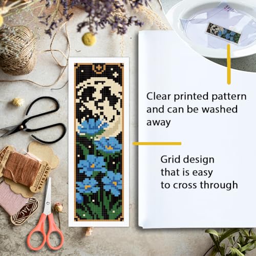 ORIGACH 6 Pack Gothic Flowers & Moon Cross Stitch Kit - style: Gothic Style Flowers & Full Moon