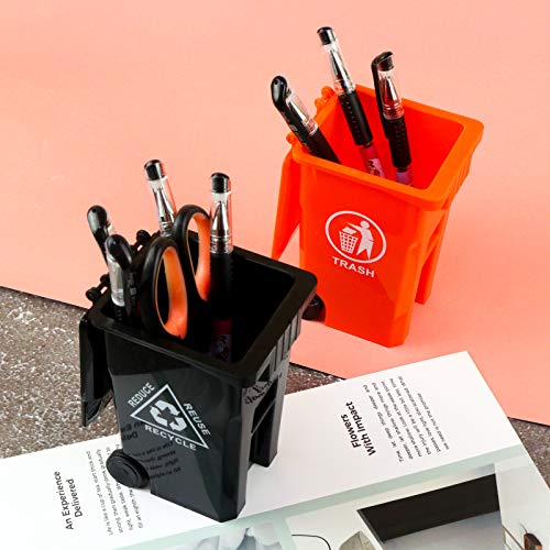 Wiosi Mini Trash Can Pencil Holder for Desks, Black/Orange - color: Black-Orange, size: 5"
