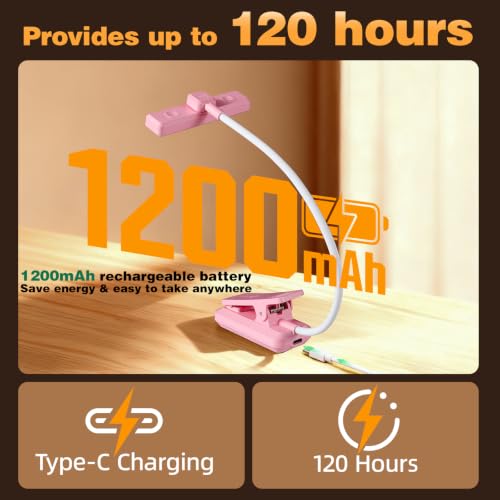 VAVOFO 24 LEDs Rotatable Book Light, Rechargeable Clip Reading Lamp, Pink - color: Pink