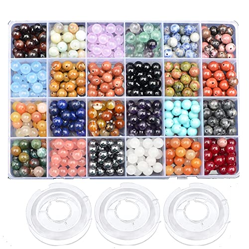 6mm Natural Mixed Materials Gemstones Beads Tiny Spacer Round Loose Beads Jewelry Making KIT with Thread 960 PCS(24 Natural, 6mm) - color: 24 Natural, size: 6mm