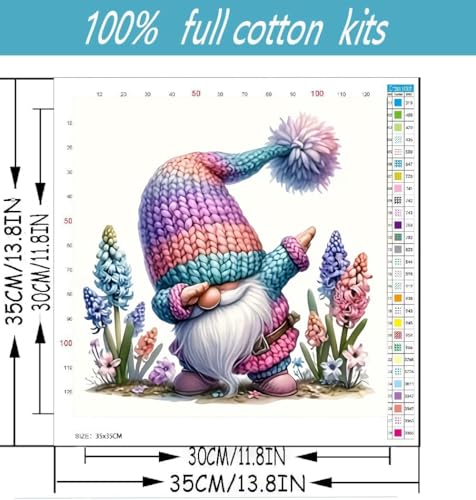 Lzyueyuan Gnome Stamped Cross Stitch Kits for Adults Beginner, Cross Stitch Ornament Kits Counted Embroidery Needlepoint Kits Home Decor 13.8X13.8 inch - color: Cross Stitch-1029-1