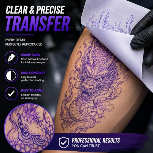 Rayyl Tattoo Transfer Paper 50 Sheets - Stencil Paper 4-Layer 8.5" x 11" Professional Thermal Transfer Paper for Tattoo Stencil Printer and Freehand Tracing Stencil Lines for Tattoo Supplies - size: 50 Sheets