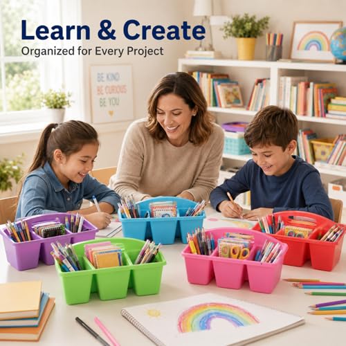 6 Pack Classroom Caddy with Handle, 6 Compartment (Rainbow) - color: Rainbow