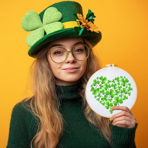 BEUNITONE 4 Set Lucky Clover Pattern Embroidery Kit for Adult Beginners - style: B-Lucky Clover