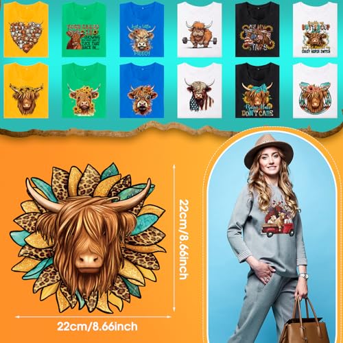 Yuntau 30 Pcs Western Highland Cow Iron On Transfer Patch, DTF Vinyl Decal - style: Highland Cow