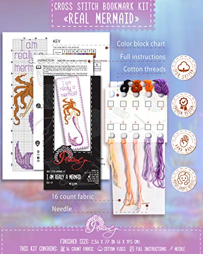 Povitrulya Counted Cross Stitch Bookmark Kit 'I Am Really a Mermaid' for Hand Embroidery - color: I am Really a Mermaid