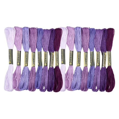 16 Skeins 131 Yards Embroidery Thread Friendship Bracelets String Cross Stitch Threads Cotton Floss Yarn DIY 6 Ply 1.2mm for Making Sewing Needlework Knitting Stitching Craft Supply Purple - color: Purple