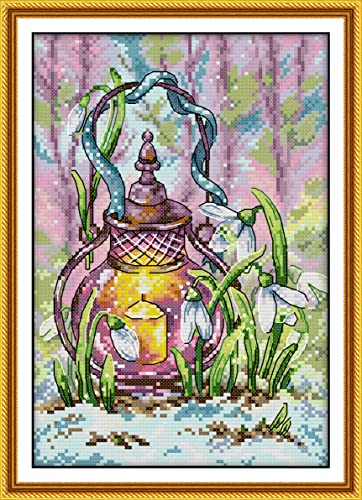 CaptainCrafts New Cross Stitch Kits Embroidery Kit Full Range Pre-Printed and Counted Fabrics Kits for Adults Beginners Home Decor (Stamped 11CT, Spring Lantern) - color: Spring lantern, size: Stamped 11CT