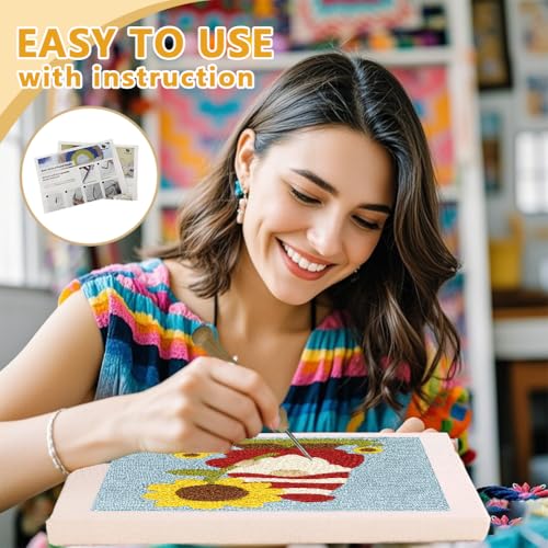 Doodlream Dwarf Sunflower DIY Punch Needle Embroidery Kit for Adult Beginner, 9.4" Gnome Flower Punch Stitching Craft Set for Starter with Frame, Fabric Pattern, Threader, Yarn, Pinch Needle - color: Dwarf Sunflower