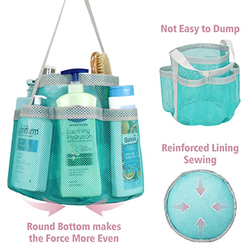 Mesh Shower Caddy Portable - 7 Pockets Large Shower Bag for Dorm, Camping - color: 1 Pack Mint Green, size: L (Round Dorm Caddy)