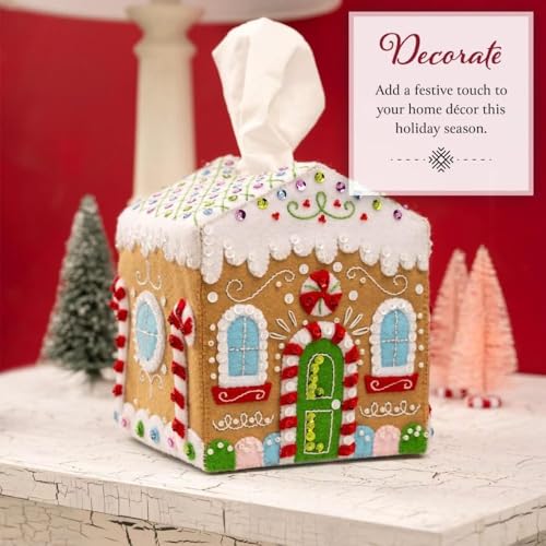 Bucilla Felt Applique Tissue Box Cover, Gingerbread Cottage, Perfect for DIY Arts and Crafts Projects
