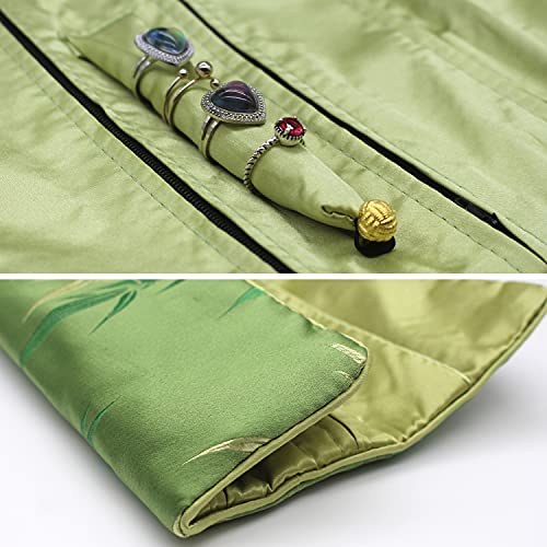 SmilerSmile Jewelry Travel Bag Embroidery Travel Jewelry Organizer with Tie Close Embroidered Flower Jewelry Roll for Women Girls (Flower Green) - color: Flower Green