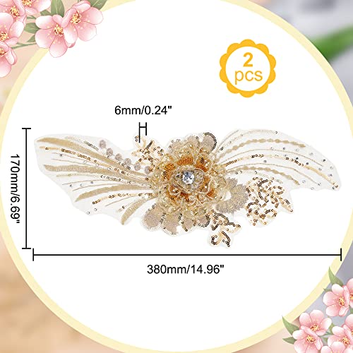 NBEADS 2 Pcs 3D Flower Lace Embroidery, Floral Embroidered Lace Patches with Sequin Nail Bead Tulle Applique Sew on Patches for Clothing Wedding Dress Lace Fabric DIY Decoration, Gold - color: Gold Flowers with Sequin-2 Pcs