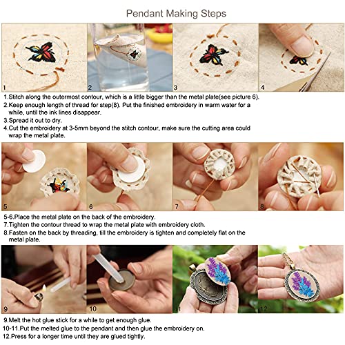 ZOCONE 6 Packs Embroidery Necklace Kits, Embroidery Pendant Kit Mini Cross Stitch Kit with Hoop, Necklace, Pendant, Brooch, Stamped Pattern Cloth, Instructions, etc. Embroidery Kits for Adults - color: 6 Packs-E