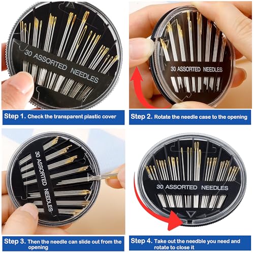 30-Pack Premium Hand Sewing Needles, 6 Sizes Assorted Needles with 2 Threaders, Embroidery Needles for Handsewing, Large Eye Sewing Needle Kit for Art and Craft Projects, Sewing Sharp Needles - size: 30+2PCS