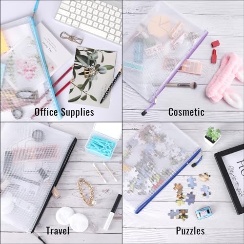 EOOUT 32pcs Mesh Zipper Pouch Bags, Mesh Bags with Zipper, Zipper Pouch for Organizing, Letter Size, A4 Size, for Office Supplies, Puzzles - style: 32pcs