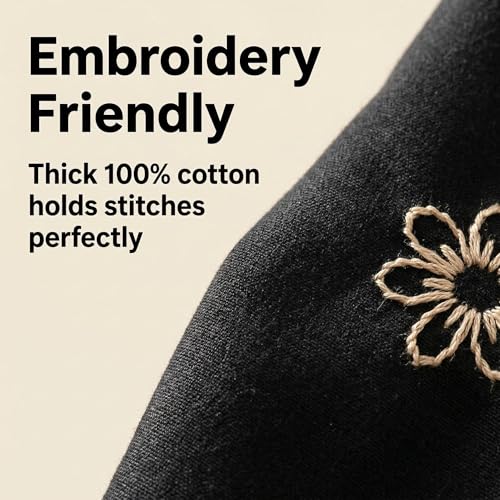 iNee Embroidery Fabric Squares Cotton, 10 Squares of 10 x 10-inch, Black - color: Black