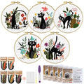 ERKOON 5 Sets Embroidery Kit for Beginners Adult Cat Cross Stitch - color: Black Cat