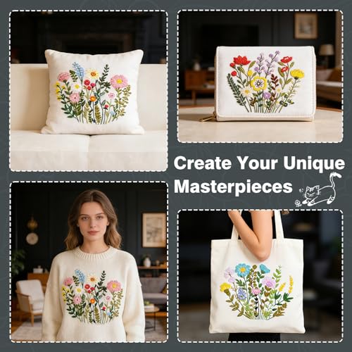 3 Pack Embroidery Kits for Beginners, Flower Pattern Kit for Adults Starter - color: Flower