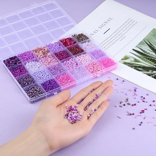 7500Pcs Purple Glass Seed & Tube Bugle Beads Kit for Embroidery and Craft - color: G-Purple
