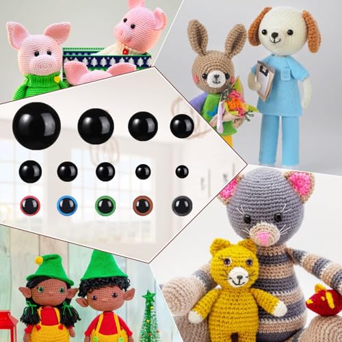 408Pcs Safety Eyes for Crochet 6-30mm Plastic Colorful Safety Eyes for Amigurumi with Washers Black Stuffed Animal Eyes for Craft Teddy Bear