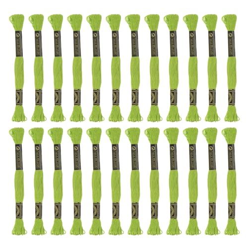 HARFINGTON 24 Skeins Embroidery Floss 8m Each Egyptian Long Fiber Cotton Cross Stitch Thread 26S/2x6 for Embroidery Projects Bracelet, Bright Green - color: Bright Green