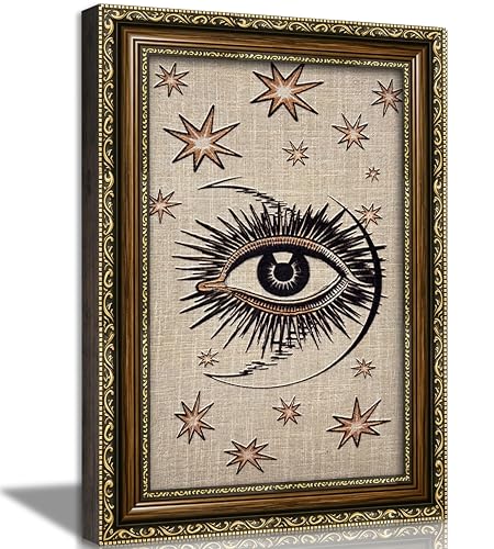 PZBPIUY Vintage Mystical Evil Eye Moon and Stars Framed Wall Art - color: Eyes, size: 11"L x 9"W