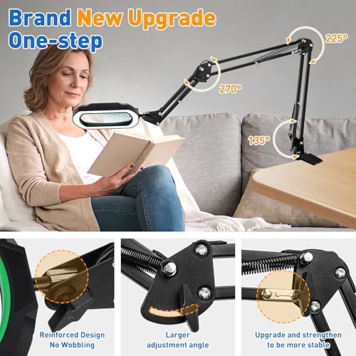 15X Rectangle 3-Section Magnifying Glass with Light and Clamp-Green - color: Green, size: 15X