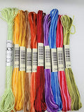 KCS 9 skeins 6-Strand Cross Stitch Variegated Cotton Embroidery Floss + 1 Skein Pearl Shiny Metallic Thread (B)