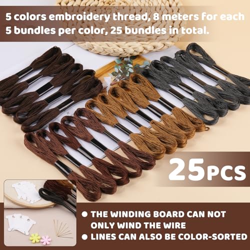 25 Skeins Embroidery Thread, Brown Series Cotton Embroidery Floss - color: Brown Series