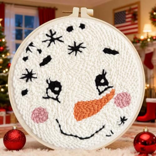 TCDZMYGS Christmas Punch Needle Kits,Winter Snowman Punch Needle Kits for Beginners,DIY Punch Embroidery Art & Craft kit for Adults with Video Tutorial - color: Punch Needle kits with-1029-1