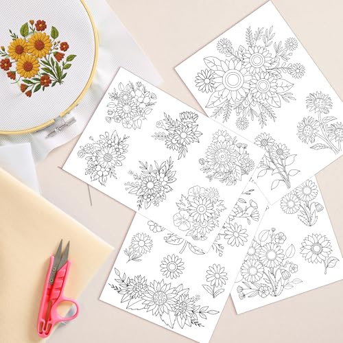 Sunflower Letter Embroidery Patterns, Water Soluble Stick and Stitch Paper - style: Flower130