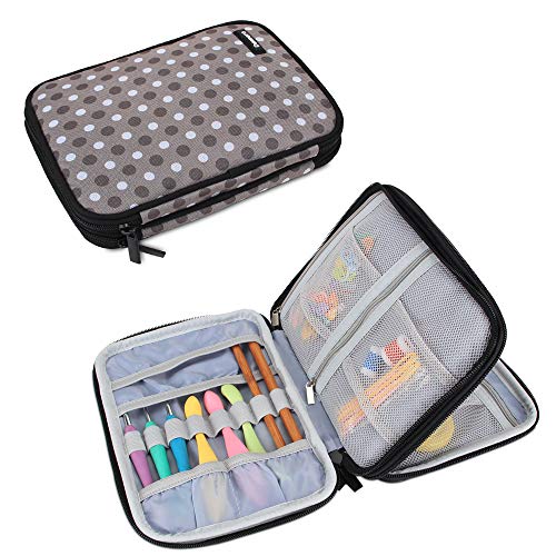Damero Crochet Hook Case Organizer Empty, Large, Gray Dots - color: Gray Dots, size: Large (For Up to 8'' Needles)