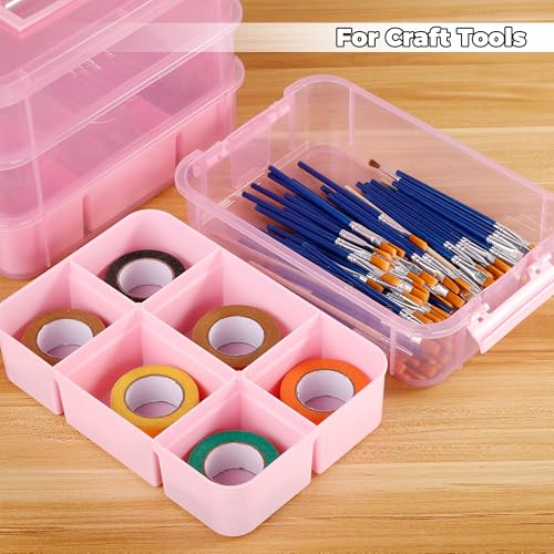 CraftGenes Art Supply Storage Organizer, 4-Tier 10 Qt Box, 2 Trays, Pink - color: Pink