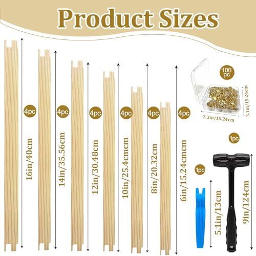 24pcs Needlepoint Stretcher Bars for Needlework with 100 Thumb Tacks Hammer and Tacks Remover 6 Sizes Wooden Canvas Frame, Stitch Set, Needlepoint Frame, The Ideal Gift for Embroidery Enthusiasts - color: 24pcs