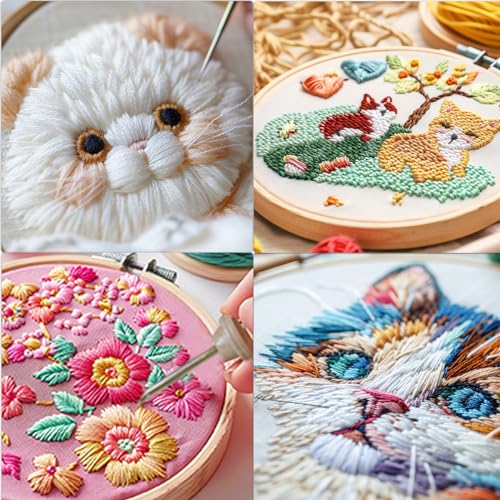 DiaWiew Punch Needle Embroidery Kit - Complete Set for Needle Punching - Includes Adjustable Punch Needle Tool and Wooden Handle Embroidery Pen Set - Ideal for Adults Beginners