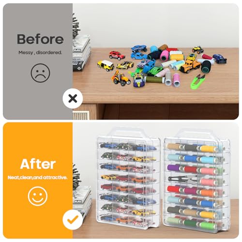 Gbivbe 46 Grids Sewing Organizer, Double Sided Thread Box Storage, Portable Clear Plastic Organizer Box for Embroidery and Sewing Threads, Embroidery Floss, Crafts, Small Toys (Clear,1 Pack)
