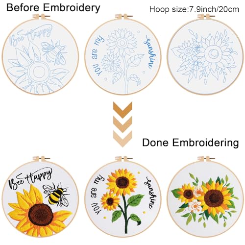 Louise Maelys 3 Set Summer Sunflower Embroidery Kit for Beginners Floral - color: kit-13