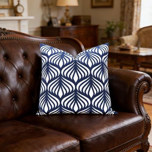 Slow Cow Embroidered Throw Pillow Cover 18 x 18 Inch Navy Blue - color: Navy Leaves, size: 18" x 18" (Pack of 1)