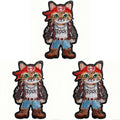 U-Sky Sew or Iron on Embroidered Patches | Rock Star Cat with Red Bandana & Blood Rock Text Design | Edgy Music Theme for Jackets Denim Bags | 1.8"x3.1" 3PCs Pack - color: Shorthair Rocker