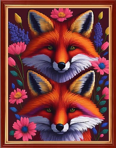 Dimensean Stamped Cross Stitch Kits Full Range of Embroidery Patterns Starter Kits for Beginners Adult DIY Cross Stitches Needlepoint Kits 11CT-Fox Flower 15.7x19.7 inch - color: Pattern Style 45