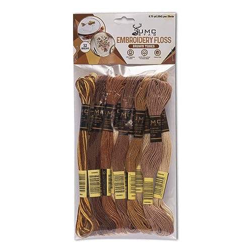 12 Pieces | Premium Embroidery Thread | 100% Egyptian Cotton Premium Skeins | Cross Stitch Embroidery Floss | Oeko TEX Certified Stranded Cotton (Brown Tones) - color: Brown Tones