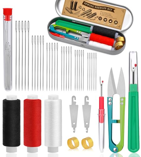 42 PCS Big Eye Steel Sewing Needles Kit Steel Needles for Hand Sewing
