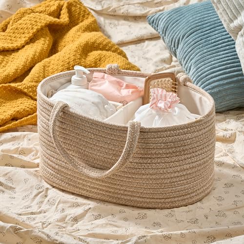 Diaper Caddy Organizer, Gift Basket for Baby Shower, Newborn Essentials - color: Oatmeal, size: Small