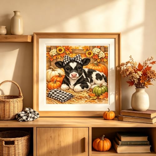 Highland Cow Pumpkin Diamond Painting Kits for Adults, Autumn Diamond Art - color: KM1294-1
