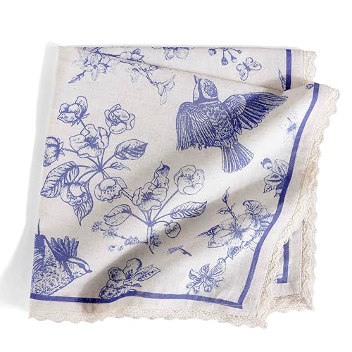 FINGERCRAFT Lace Cloth Napkins, Cotton Linen, 4 Pack, 20x20 Inch,Toile - color: Toile, size: 20" x 20" (Set of 4)