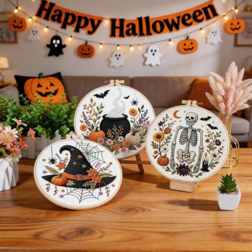 FEIYUENO 4 Pack Halloween Pumpkin Embroidery Kits for Beginners Adults - color: Halloween