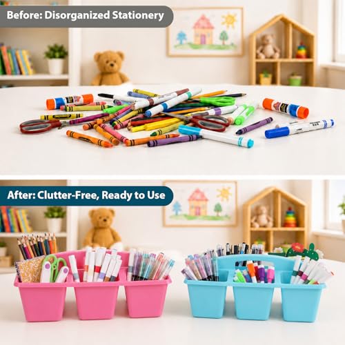 6 Pack Classroom Caddy with Handle, 6 Compartment (Pastel) - color: Pastel